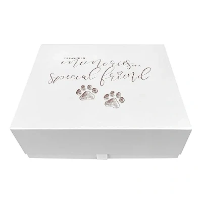 Image of Pet Memorial Keepsake Box White Flat Packed Folding Memory Elegant Tribute for Cherished Dog or Cat Memories 28cm x 22cm 11cm
