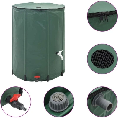 Image of vidaXL 250L Green Collapsible Rainwater Tank UV Protected &amp; Corrosion Resistant PVC Material Inclusions: Tarpaulin, Filter Faucet, Garden Overflow Hose