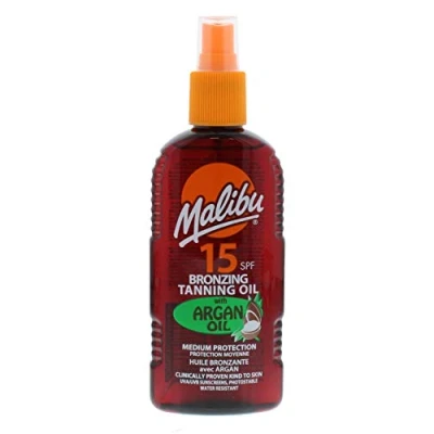 Image of Malibu Sun SPF 15 Bronzing Tanning Argan Oil Spray with Medium Protection, Water Resistant, Tropical Scent, 200ml