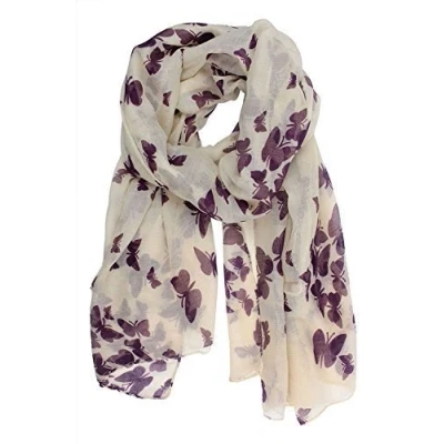 Image of UK Seller!!! New Butterfly Print Ladies Celebrity Style Long Scarves Maxi Scarf, Stole, Wrap, Sarong, shawls. (Cream/Plum)