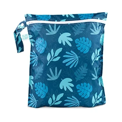 Image of Bumkins Waterproof Wet Bag, Washable, Reusable for Travel, Beach, Pool, Stroller, Diapers, Dirty Gym Clothes, Swimsuits, Toiletries, 12x14 Blue Tropic