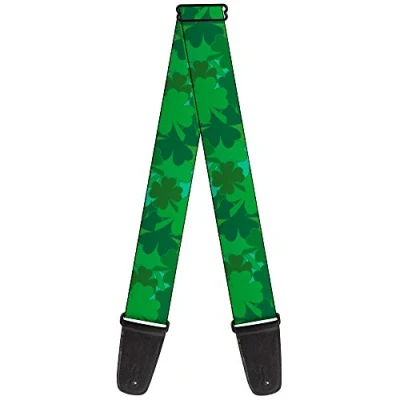 Image of Buckle Down Guitar Strap St Pats Stacked Shamrocks Greens 2 Inches Wide