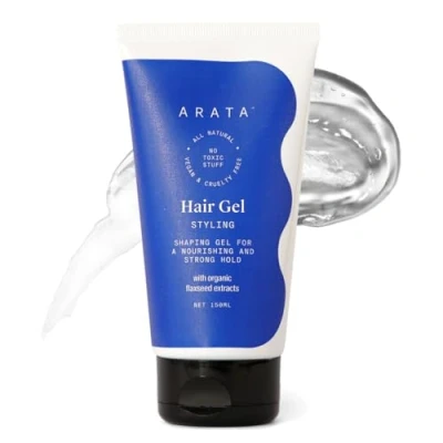 Image of Arata Natural Curl Defining Hair Gel For Studio Styling, Shaping, Strong Hold &amp; Nourishment with Organic Flaxseed Olive Extracts Medium To 12 Hours Boosts Growth 150 ml