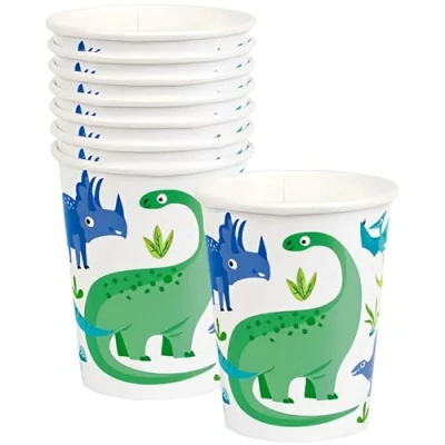 Image of Unique 78306 Prehistoric Dinosaur Paper Cups 8 Pcs, Green, Count (Pack of 1)