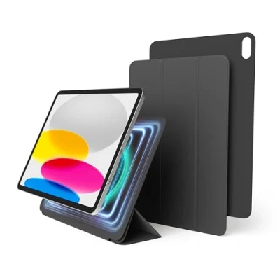 Image of elago Magnetic Folio case Compatible with iPad 10th Generation [10,9 inch] Back Plate can be Attached to Metal Materials, Apple Pencil and elago’s (Dark Grey)