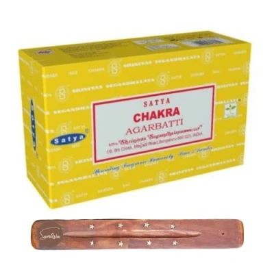 Image of Satya Nag Champa Chakra incense sticks x12 pack with SAMASIA holder Used for Chomatherapy, Spa, Yoga, Weddings, Meditation, Healing, Positivity and Relaxation