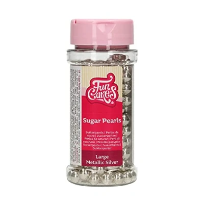 Image of FunCakes Sugar Pearls Large Metallic Silver: Cake Sprinkles, Great Taste, Perfect for Decorating, Edible Pearls. 80 g.