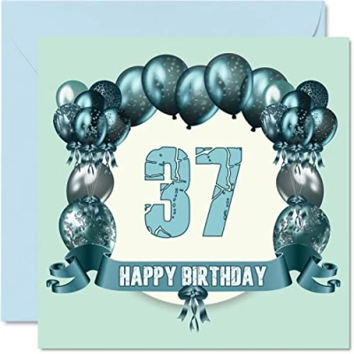 Image of Fun 37th Birthday Cards for Men Balloons Happy Card Dad Auntie Uncle Daughter Cousin Son Sister Mum Brother, 145mm x Greeting Cards,