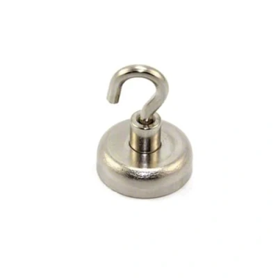 Image of Neodymium Clamping Magnet with M5 Hook for Hanging, Holding or Displaying Items 25mm Diameter x 36mm High 20kg Pull Pack of 1