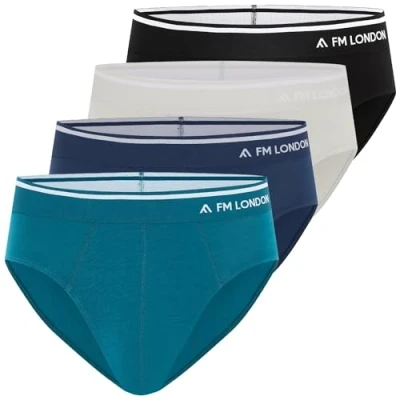 Image of FM London 4 Pack Men&#039;s Bamboo Briefs Comfortable Underwear with Tagless Waist Stretch Fit Pants No Front Opening Multipack