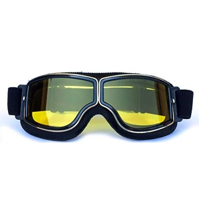 Image of HONCENMAX Vintage Goggles Sports Sunglasses Helmet Steampunk Eyewear for Outdoor Motocross Racer Motorcycle Cruiser Scooter Retro Black Frame Yellow Lens