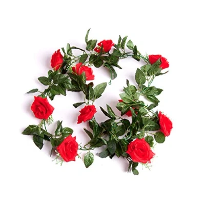 Image of Best Artificial 210cm/7ft Red Silk Rose Flower Garland Hanging Vine Wedding String Plant
