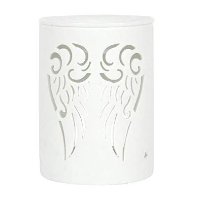 Image of Elegant Wings Cut Out Design White Ceramic Oil Burner 13.5cm x 10.5cm (1 Pc.) Premium Quality Material Ideal for Aromatherapy, Home Decor Accent &amp; Gift