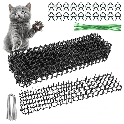 Image of 10Pcs Prickle Strip Dig Stopper, 13 x 49cm Cat Scat Mat with Spikes Repellent Deterrent 12Pcs nails &amp; 20Pcs Ties clips for Indoor Outdoor