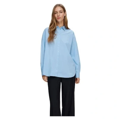 Image of SELECTED FEMME Women&#039;s Slfdina sanni LS Shirt Noos Long Sleeve Blouse, Cashmere Blue, 14