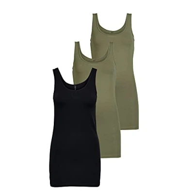 Image of Damen Onllive Love Long Tank TOP JRS 3 PA, Black/+ 2 Dusty Olive, L