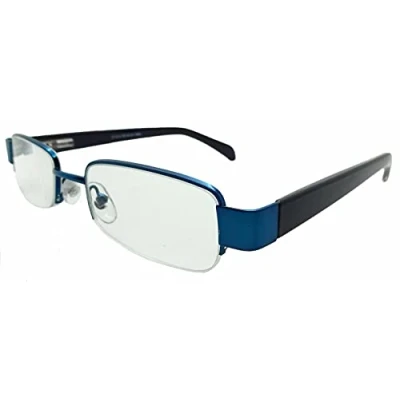 Image of New Half Frame Reading Glasses Blue Metal Sprung ARMS 6 Strengths ORWELL (+1.5)