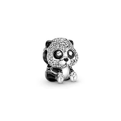 Image of Pandora Moments Panda sterling silver charm with clear cubic zirconia and black enamel