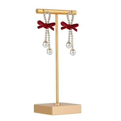 Image of GemeShou Gold earring T Stand, Metal Display stand for selling, Small Jewelry storage organizer, Mini holder online Photography Props【Gold Square Base】