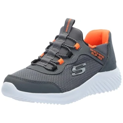 Image of Skechers Bounder Trainers for kids, Size: 11.5K, Charcoal/orange/black Imitation leather/ textile