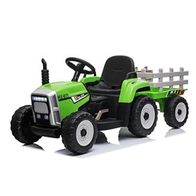 Image of Tractor and Trailer Ride on Kids Farm 12v Electric/Battery with remote control Epic Play Green