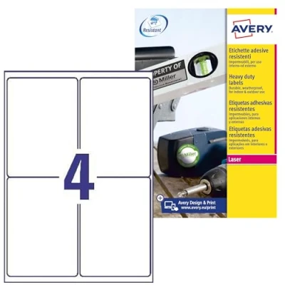 Image of Avery Zweckform Weatherproof Film Labels L4774 20 99.1 x 139 mm White Pack of 80