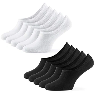 Image of Mens Invisible No Show Low Cut Socks(10 Pair Pack) by Mat &amp; Vic&#039;s Cotton Classic Comfortable Breathable (UK 12 15 / EU 47 50, black and white)