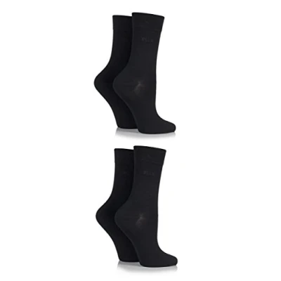 Image of Elle Ladies Bamboo Fibre Socks Plain, Striped &amp; Patterned Casual Day to in a Multipack of 4 Size 8 Black