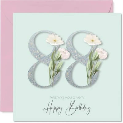 Image of 88th Birthday Cards for Women Fancy Floral Flowers Happy Card 88 Year Old Woman Grandma Nanny Auntie Nana, 145mm Bday Greeting