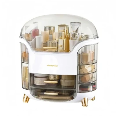 Image of SIOOUI Makeup Organiser and Storage, Cosmetics Box for Countertop with Lid &amp; Drawers, Skincare Organisers Waterproof Dustproof Cover Bedroom