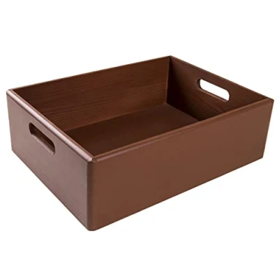 Image of Creative Deco XL Brown Wooden Crate with Handles 40 x 30 13 cm (+/ 1 cm) Storage Box Natural Wood Easter Gift Crates for Kitchen Home Documents