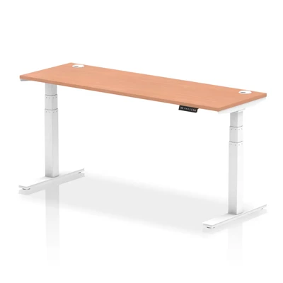 Image of Air 1800x600mm Height Adjustable Desk Beech Top Cable Ports White Leg