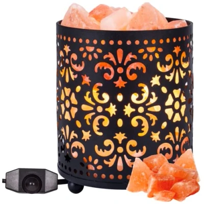 Image of Giggi Salt Lamp, bedside Lamp with Dimmer Switch Metal Basket Himalayan Lamps Pink Table Crystal Night Light Rock for Home Decor Accessories
