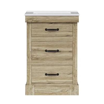 Image of Teamson Home Donovan Single Bathroom Vanity with Integrated Square Sink Basin and Two Drawers, Light Oak H865mm x W610mm