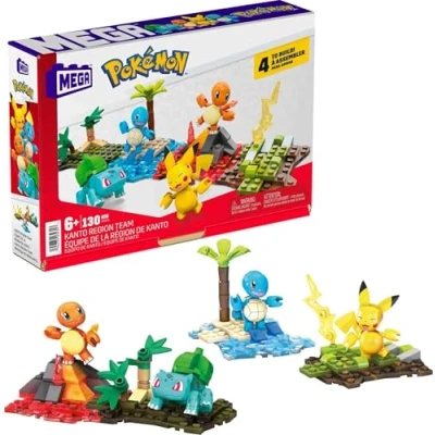 Image of MEGA Pokémon Action Figure Building Toys Set, Kanto Region Team With 130 Pieces, 4 Poseable Characters, Gift Ideas For Kids