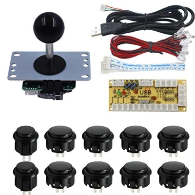 Image of SJJX Zero Delay Arcade DIY Kit Parts USB Encoder To PC Joystick 5Pin Rocker + 10pcs Black Push Buttons 822a blac
