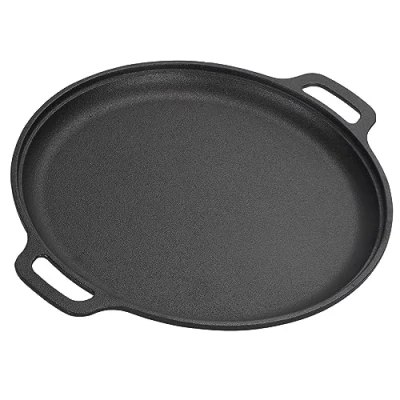 Image of Cast Iron Skillet Pan, Pre Seasoned Round Griddle Pan for Pancakes, BBQ, Pizza with Handles (31 cm)