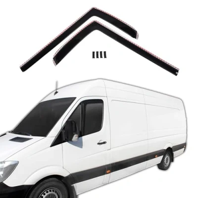 Image of GP Wind and Rain Deflector Suitable for Crafter 2006 2018, Black, Tinted, Set of 2, Aerodynamic, Easy Installation, Attachment with Clips, Acrylic Glass