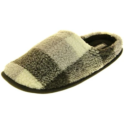 Image of DUNLOP Mens Winter Slippers Slip On Comfy Memory Foam Mules Backless with Hard Soles Warm Fluffy Lining Men Black Size 8 9 UK