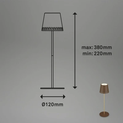 Image of Briloner LED Battery Rechargeable Table Lamp 2 in 1 Assembly, Stepless Dimmable, Touch, Mobile Light, Outdoor, Cordless for Living Room, Brown Gold Coloured