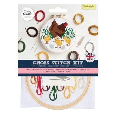 Image of Simply Make Cross Stitch Kit, Mother Hen, Multicoloured, Single Craft Kits for Adults, Sewing Kit and Embroidery Home Crafts, Threads Included
