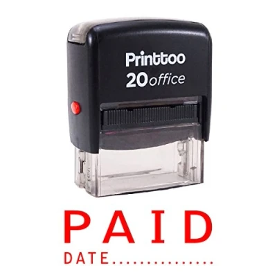Image of Printtoo Paid with Date Self Inking Rubber Stamp Office Stationary Custom Red