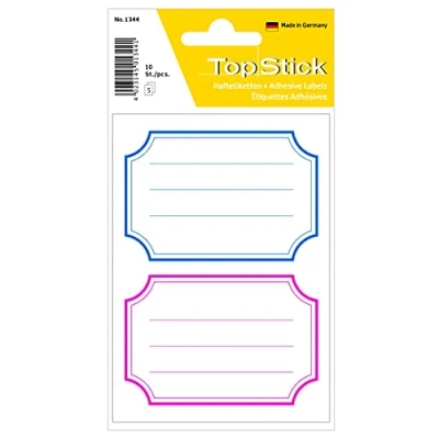 Image of TopStick 1344 Book Labels, 2 Labels Per Sheet, 78 x 53 mm, 100 Self Adhesive, School Stickers for Hand Labelling, Red Blue White