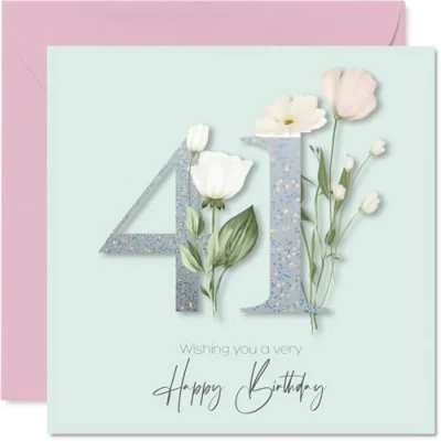 Image of 41st Birthday Cards for Women Fancy Floral Flowers Happy Card 41 Year Old Woman Auntie Neighbour Wife Colleague, 145mm Bday Greeting