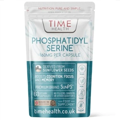 Image of Phosphatidylserine 160mg per Capsule Naturally Derived from Sunflower Seeds Premium Brand SunPS® Soy Free Vegan Zero Additives Pullulan (60 Capsules)