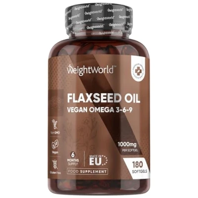 Image of Flaxseed Oil Capsules 2000mg per 2 softgels 180 Vegan Omega 3 6 9 High Strength Alpha Linolenic Acid Cold Pressed Fish Alternative Essential Fatty Acids Nutritional Supplements