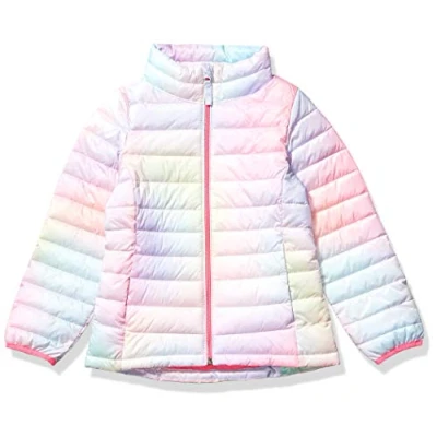 Image of Amazon Essentials Girls&#039; Lightweight Water Resistant Packable Mock Puffer Jacket, Pink Ombre, 5 Years