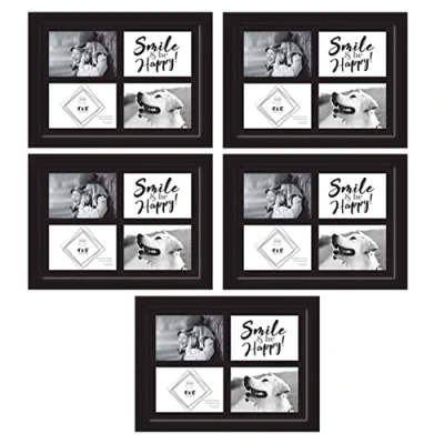 Image of Multiple 4 Aperture Picture Frame for x 6 Inch Images, opening 10 15 cm Black Colour photo Made of Solid Wood with Glass Front Wall Mount, Triple frames 6x4 (Set 5)