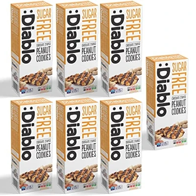 Image of Diablo Chocolate Striped Peanut Cookies Sugar Free Sweetened with Maltitol Biscuit Hamper and Multipacks Available Perfect for Gifting 150g (Pack Of 7)