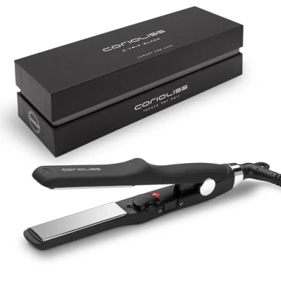 Image of CORIOLISS C Trip Mini Hair Straighteners Travel Size for Women Titanium Plates Curler and Fine Flat Iron with Temperature Control 150º to 200º Black Soft Touch